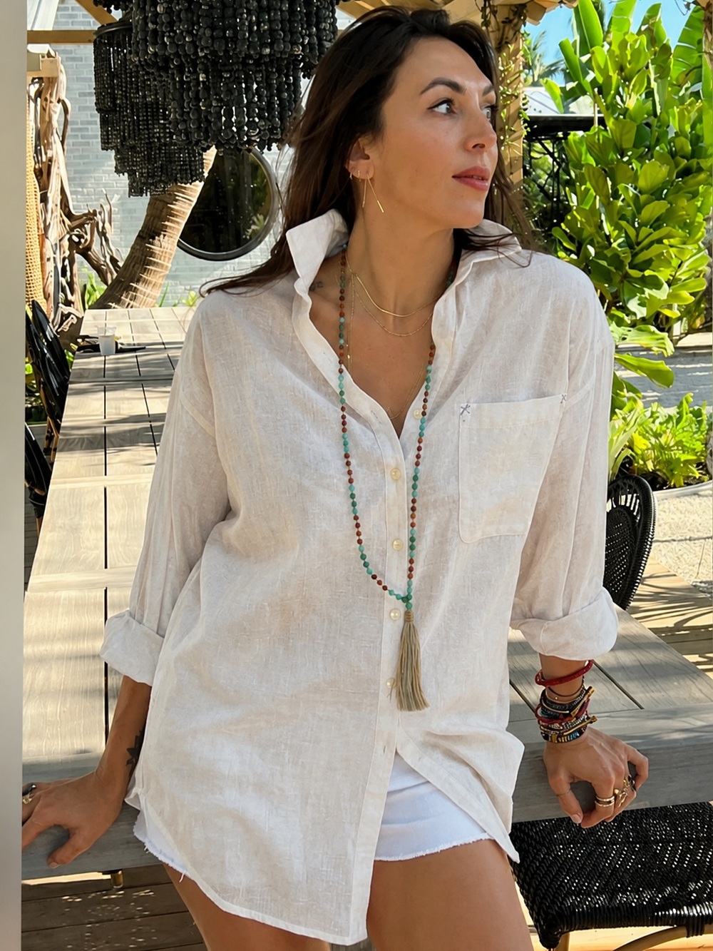 Sigrid Olsen Cream 100% Linen Button-Down Shirt NWT oversized M